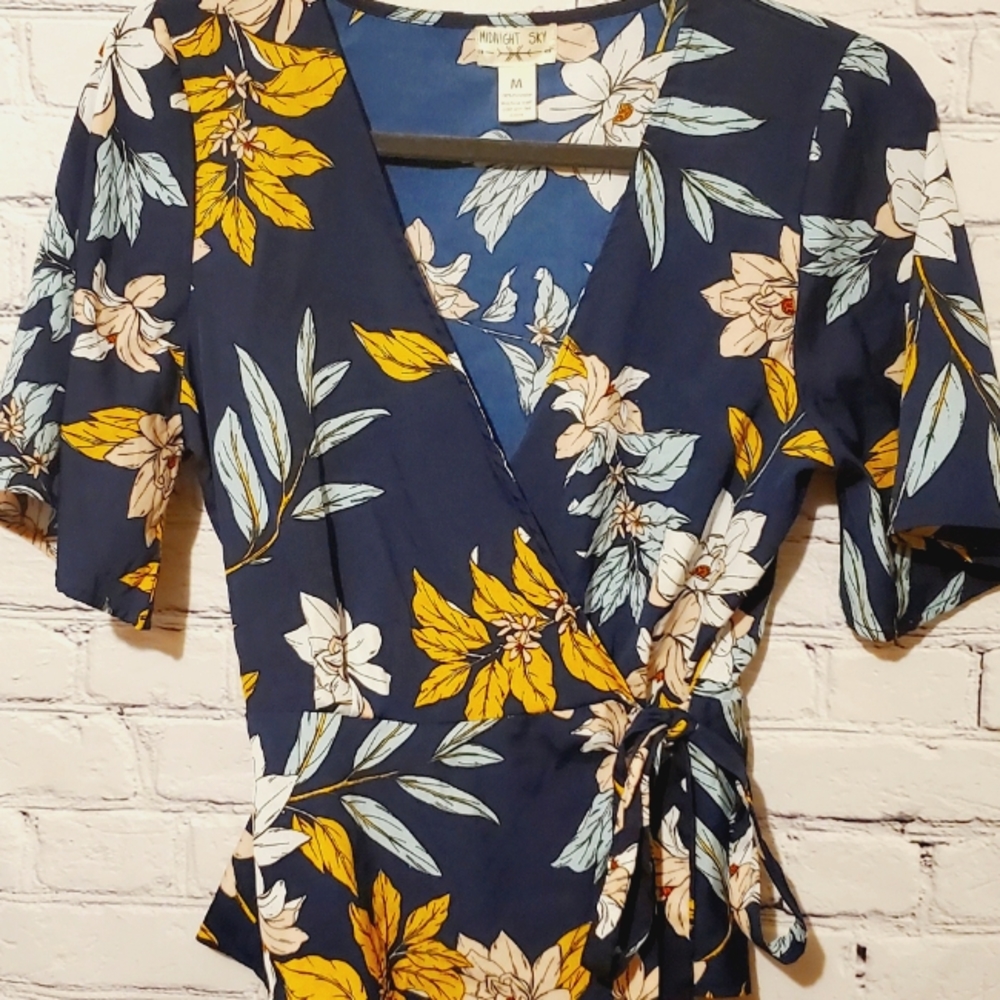 Midnight Sky - Floral Print Wrap Top